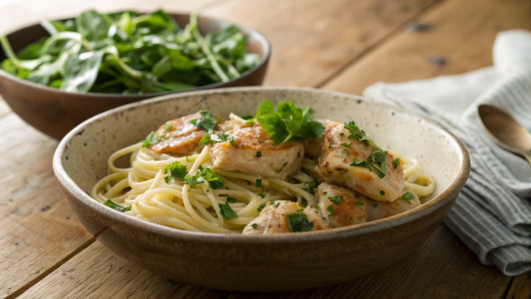 Keto Chicken Scampi Pasta w Wilted Garlic Spinach