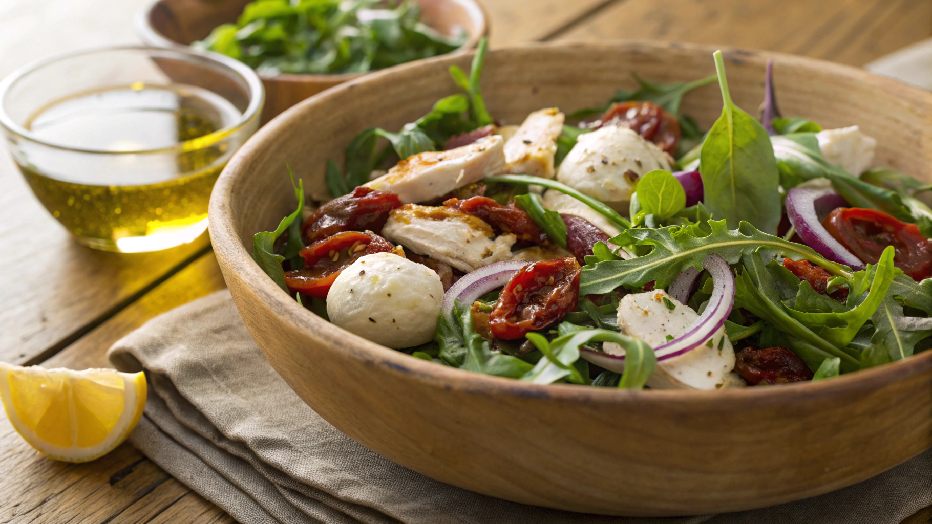 Keto Chicken, Sundried Tomato, Mozzarella and Basil Salad