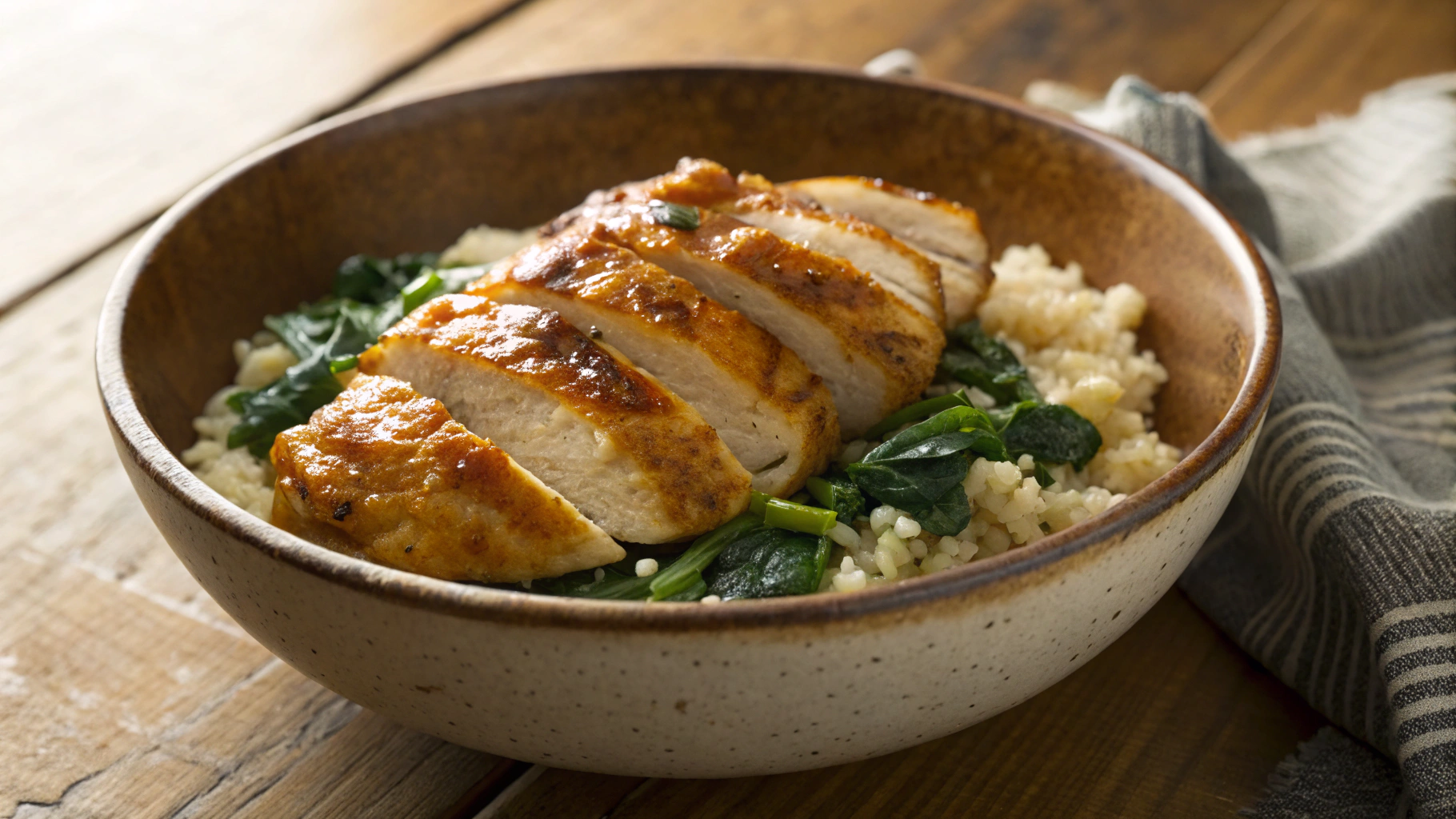 Keto Chicken Thighs Over Buttery Spinach and Rice