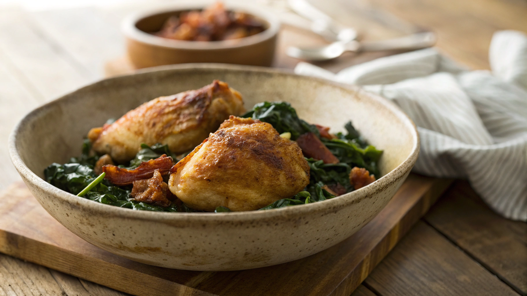 Keto Chicken Thighs with Bacon and Collard Greens