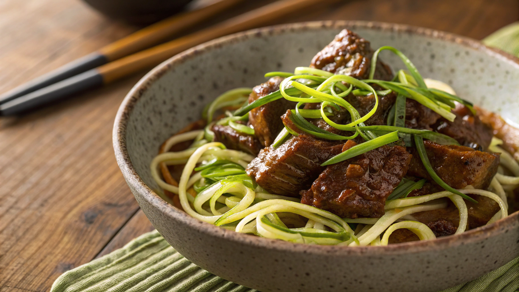 Keto Chinese Braised Beef and Zucchini Noodles