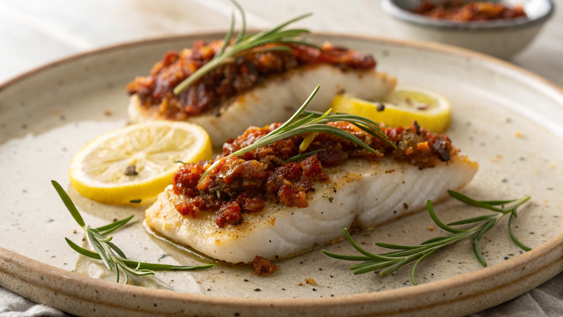 Keto Chorizo Crusted Sea Bass