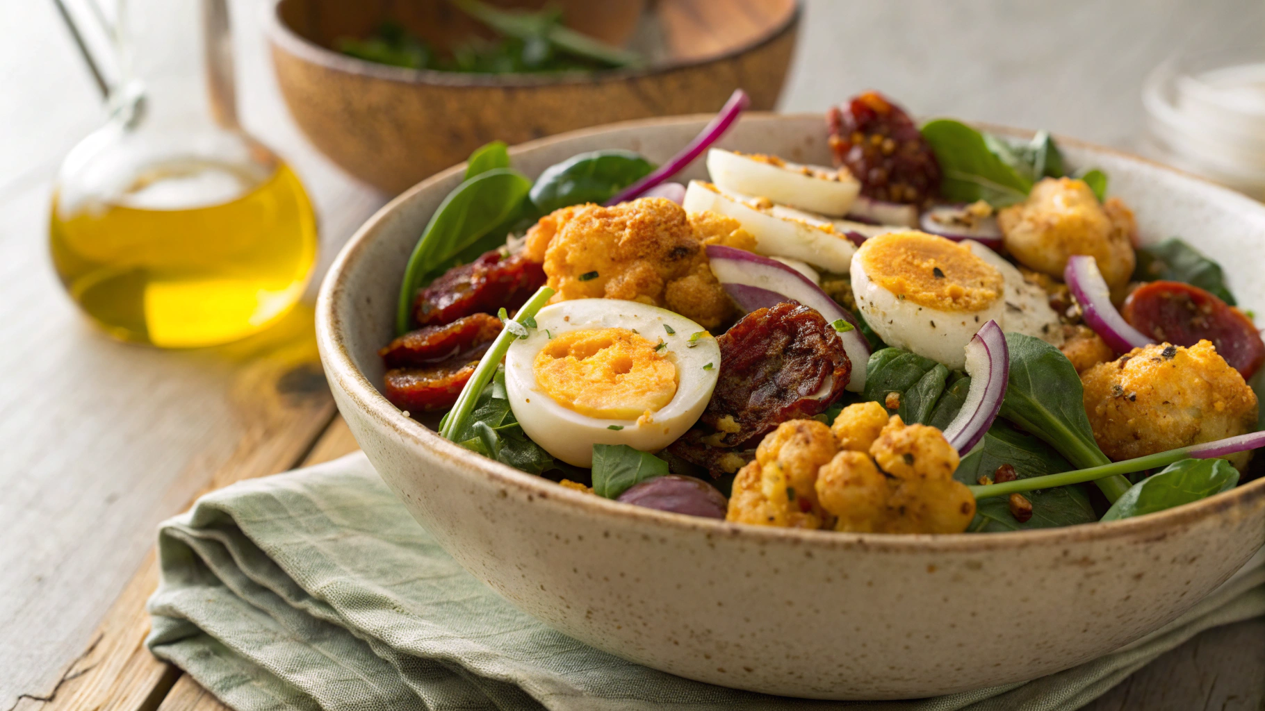 Low Carb Chorizo, Egg and Roasted Cauliflower Salad