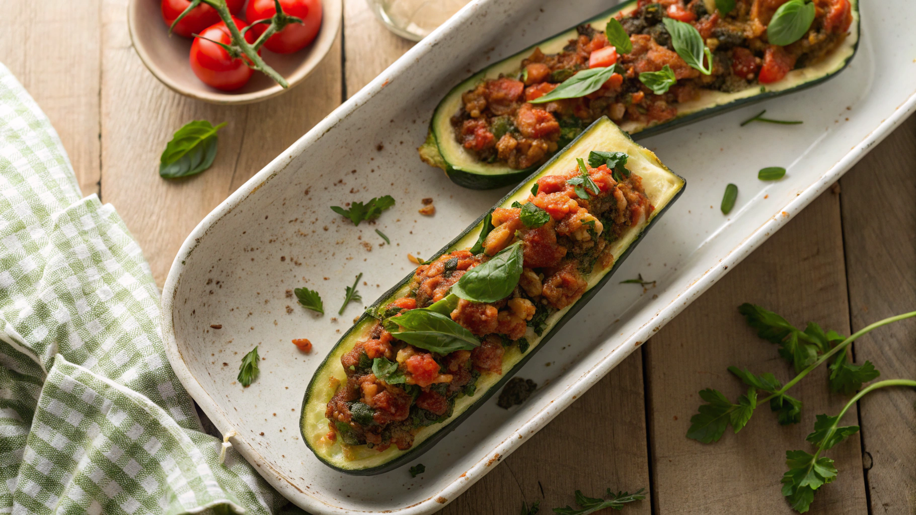 Keto Chorizo, Spinach and Bell Pepper Zucchini Boats