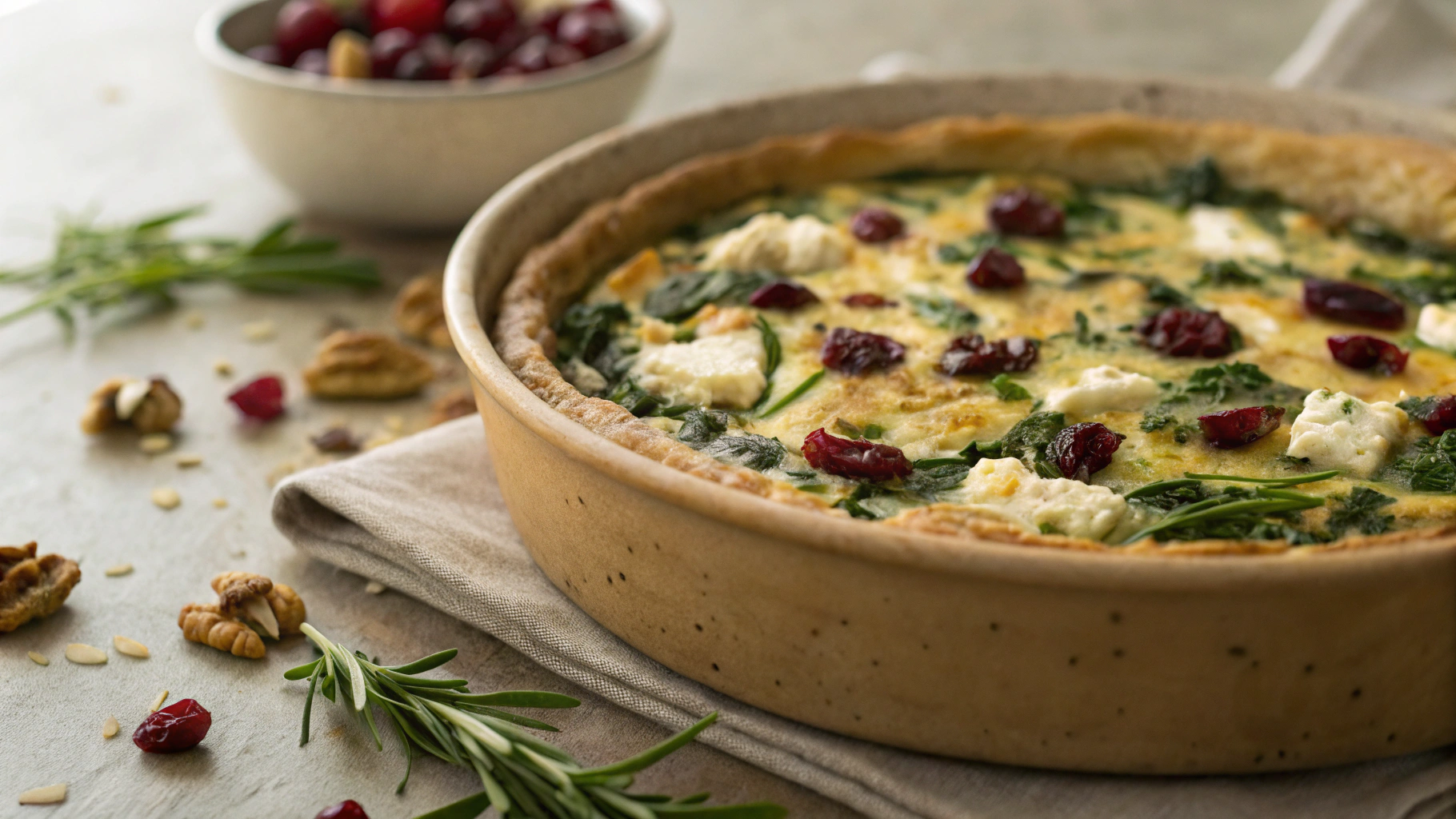 Keto Christmas Spinach, Feta and Cranberry Pie