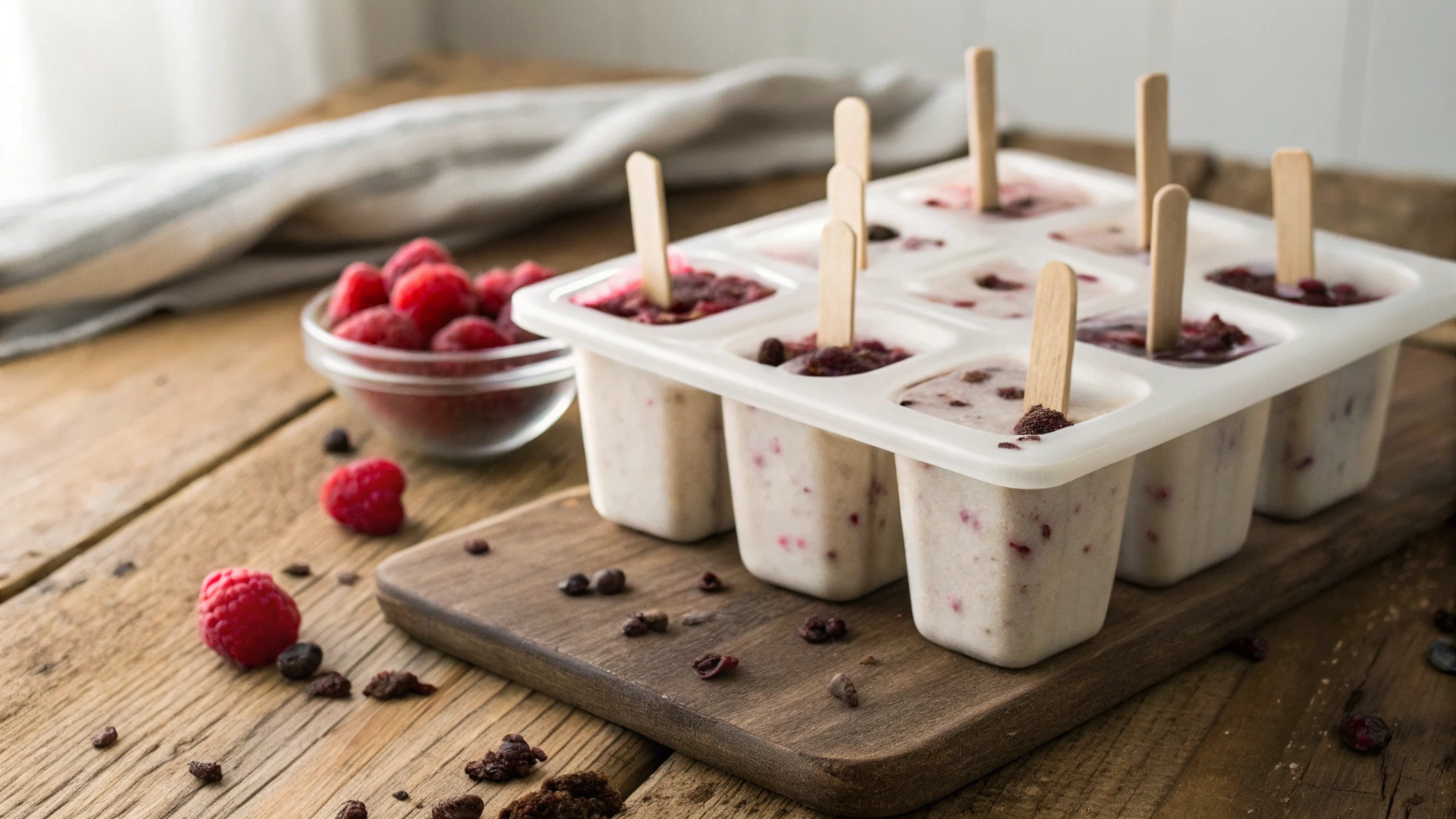 Keto Coconut Cacao Raspberry Popsicles