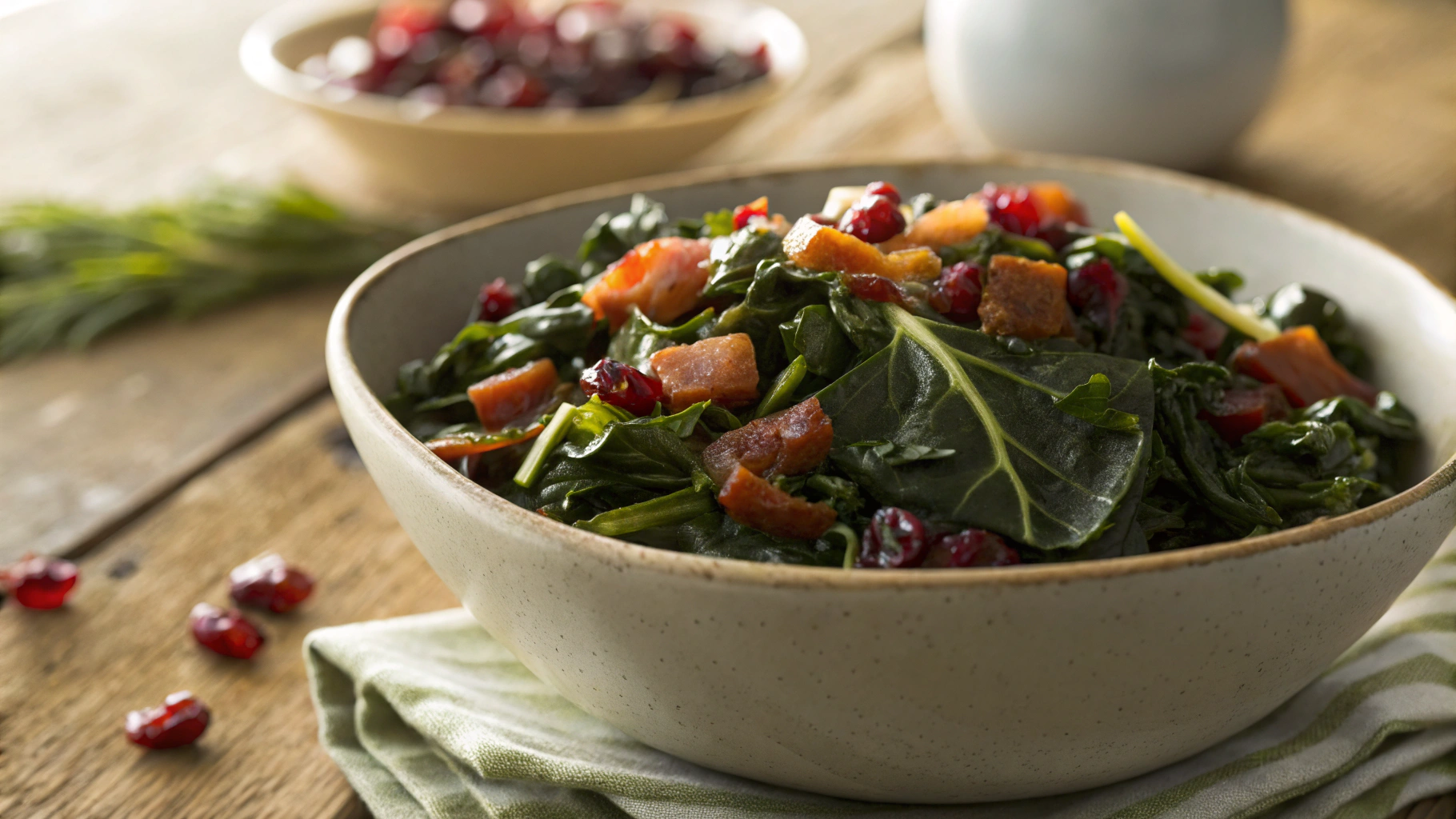 Keto Collard Greens with Bacon and Cranberries