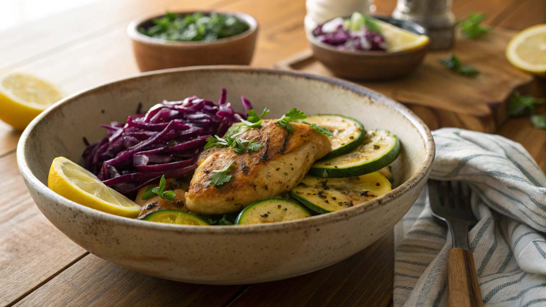 Keto Coriander Chicken with Cabbage and Zucchini Saute