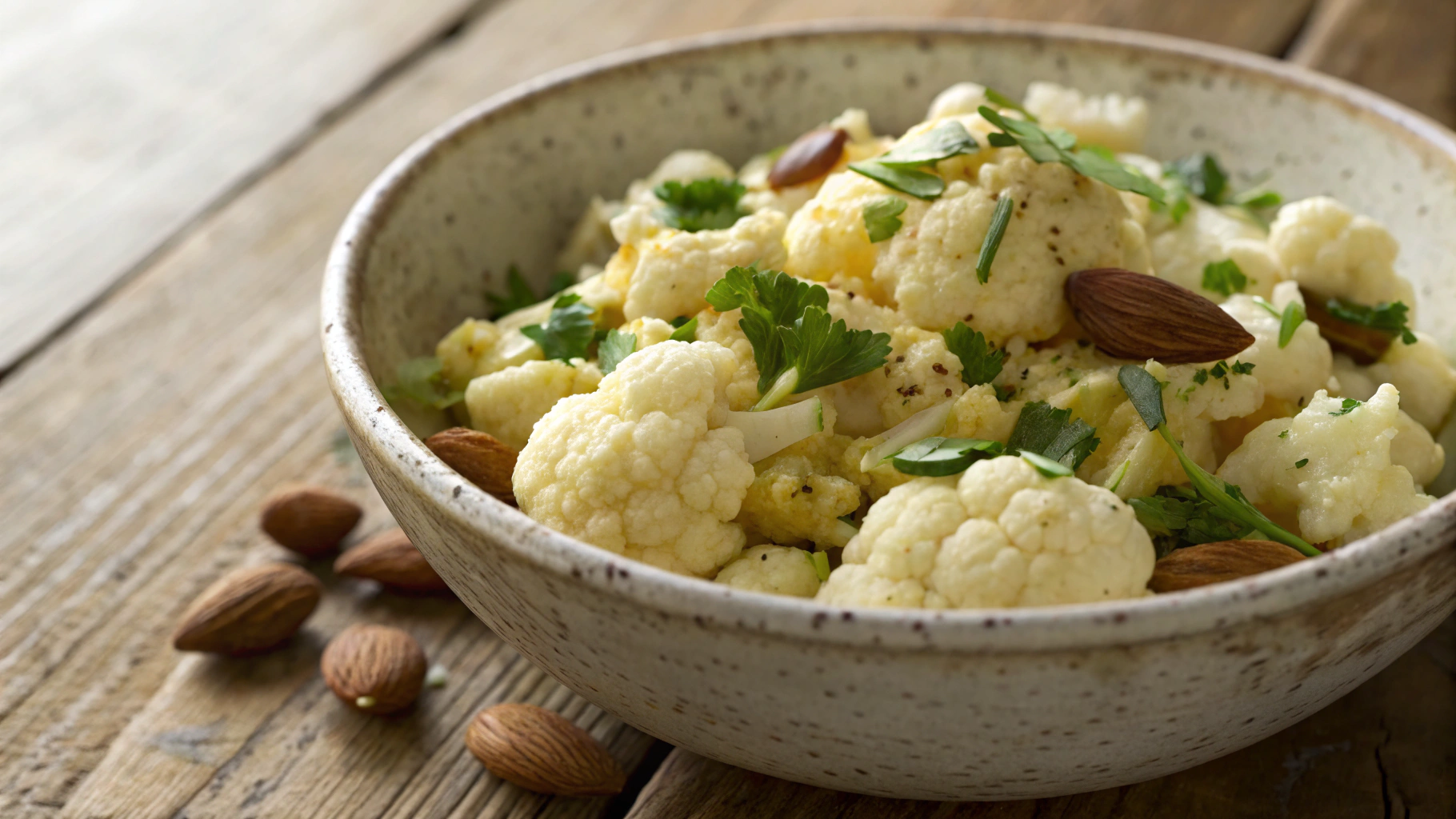 Keto Coronation Curried Cauliflower Salad with Eggs and Almonds