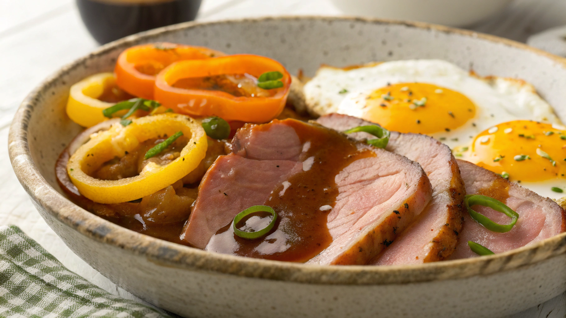 Keto Country Ham w Bell Pepper Eggs and Gravy