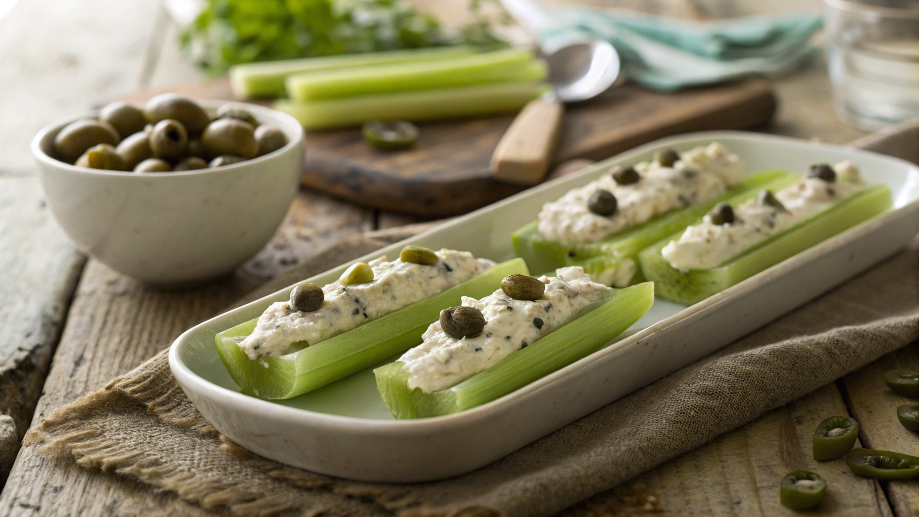 Keto Cream Cheese And Olive Stuffed Celery
