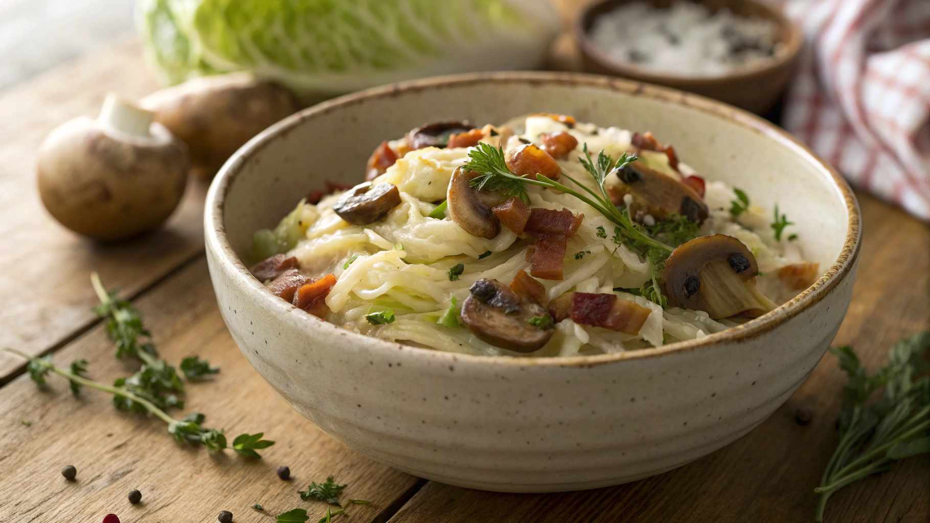 Keto Creamed Cabbage with Bacon and Mushrooms