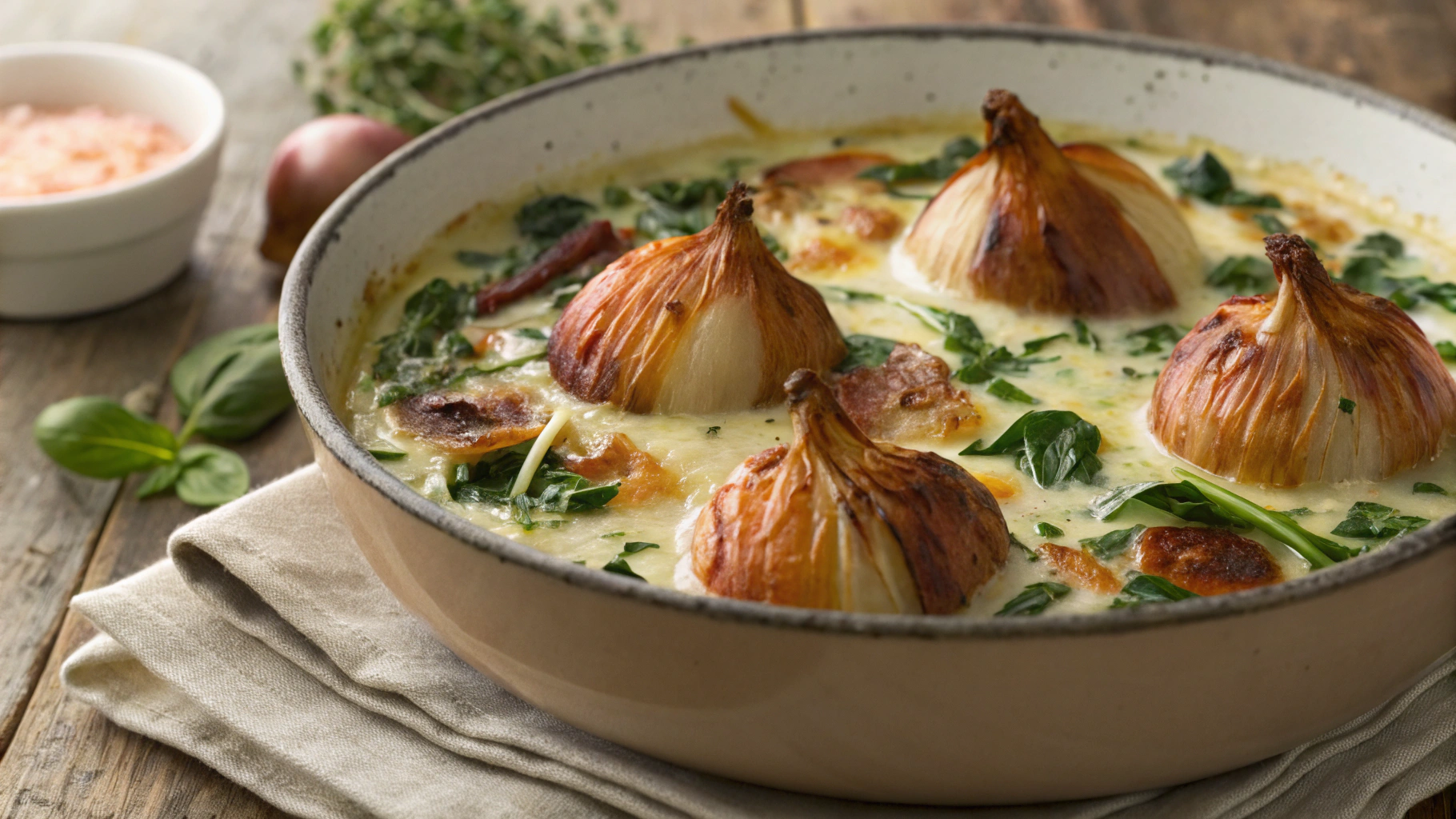 Keto Creamy Baked Spinach and Shallots