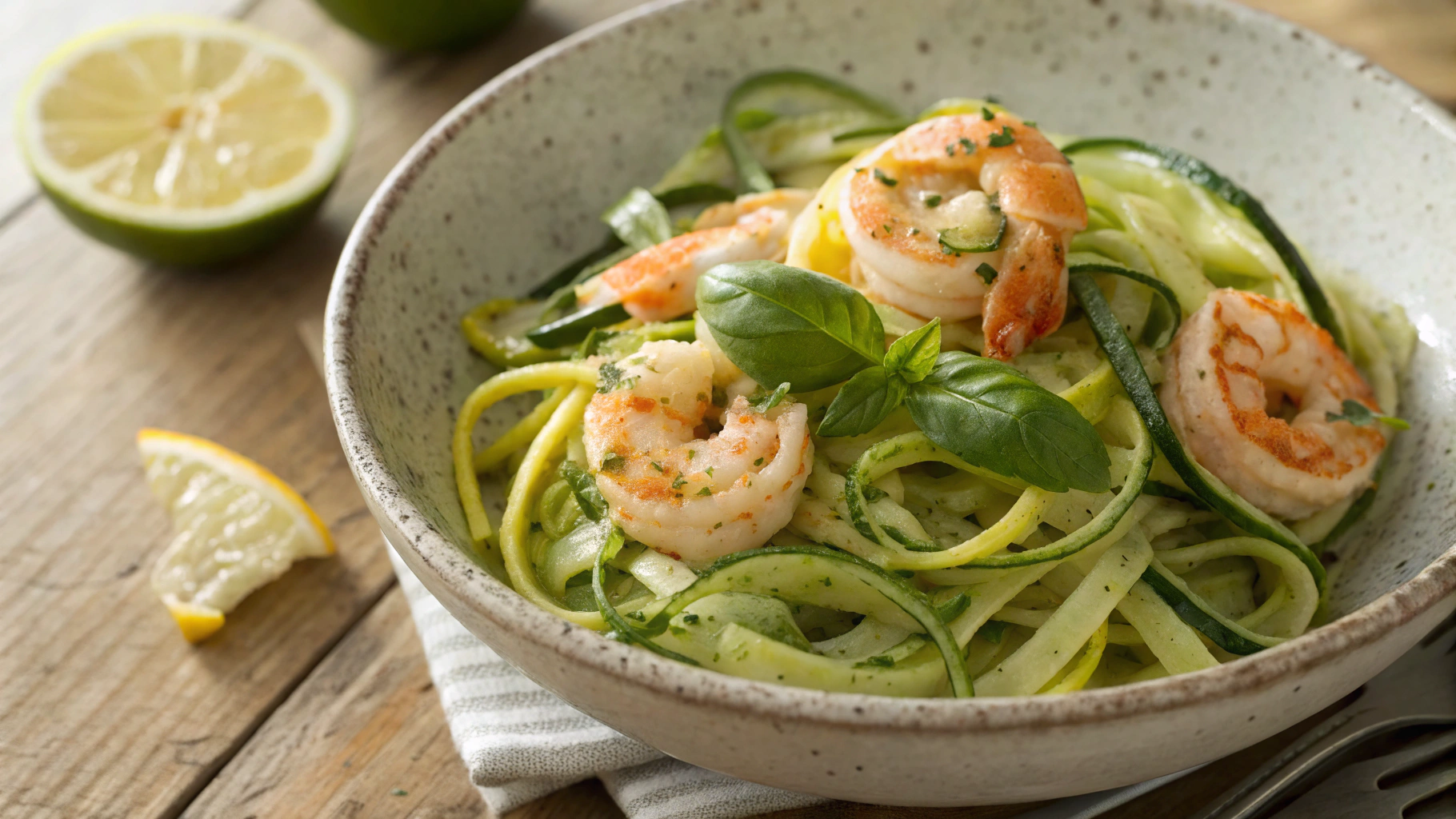 Low Carb Creamy Shrimp Zucchini Noodles