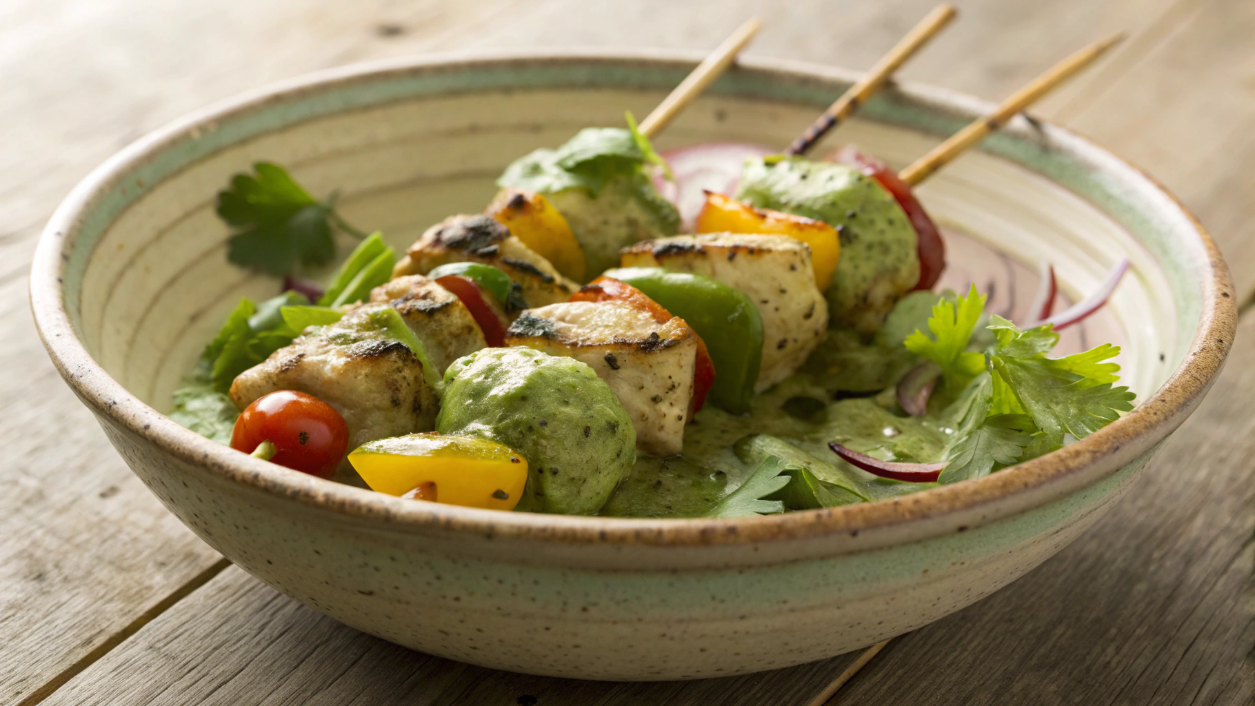 Keto Creamy Verde Chicken Skewers