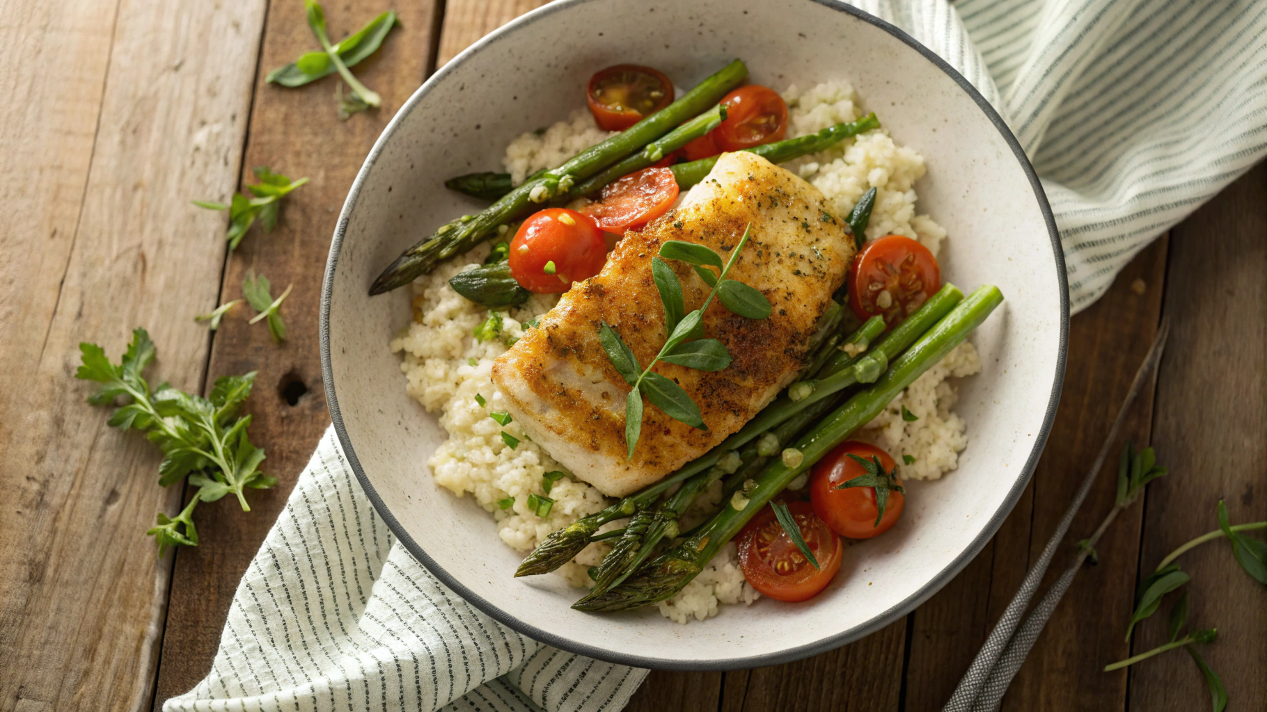 Keto Crispy Walleye Cauliflower Bowls