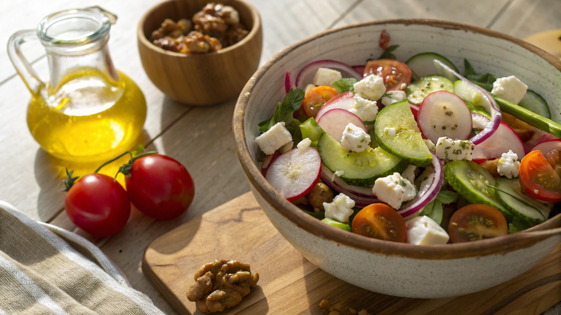 Low Carb Cucumber and Radish Salad with Walnuts and Feta