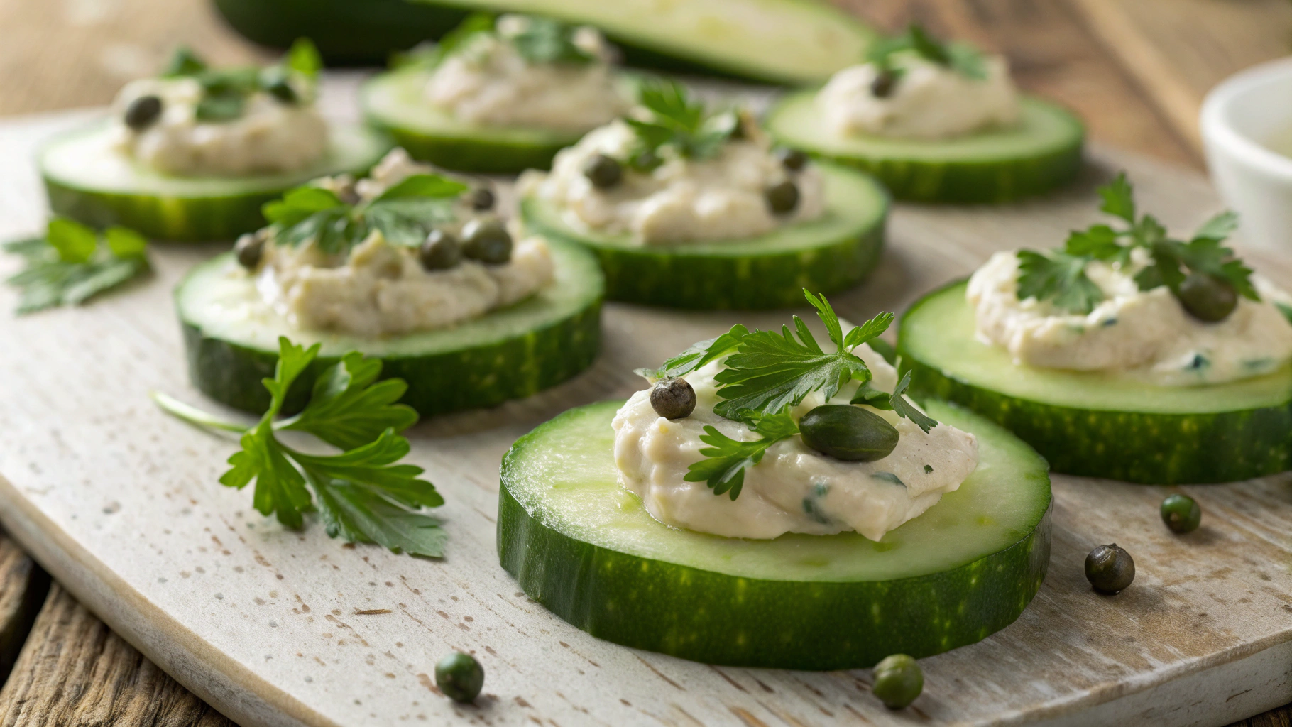Keto Cucumber Bites With Anchovy And Capers Mayo