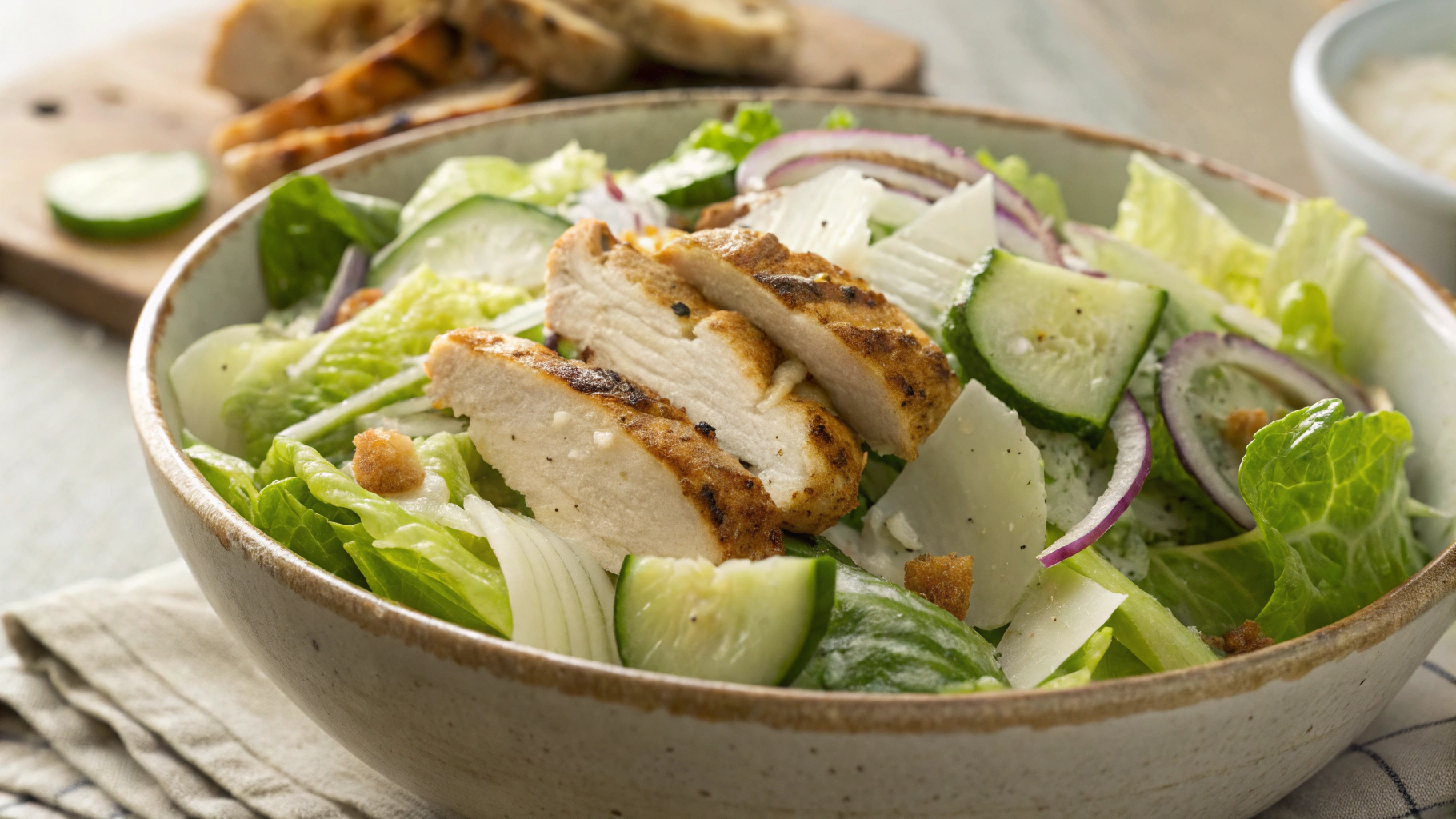 Keto Cucumber Chicken Caesar Salad