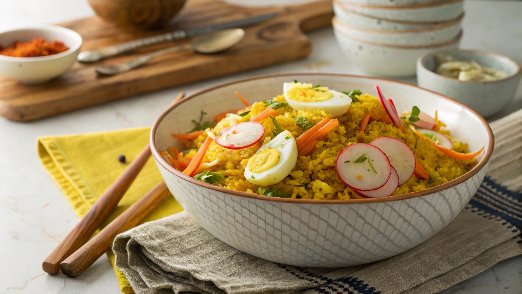 Keto Curried Egg Fried Rice With Radishes