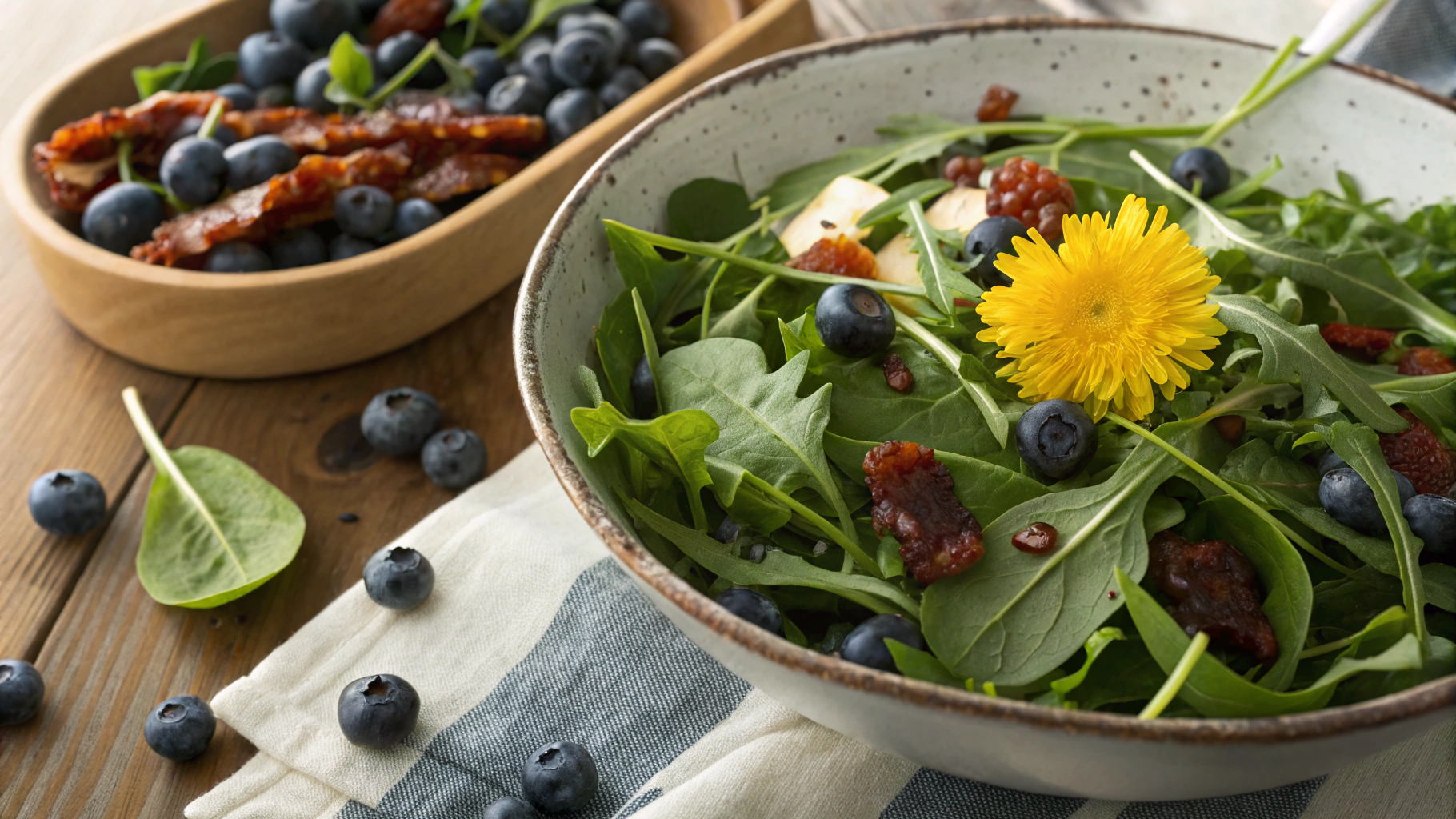 Keto Dandelion Spinach Blueberry Salad