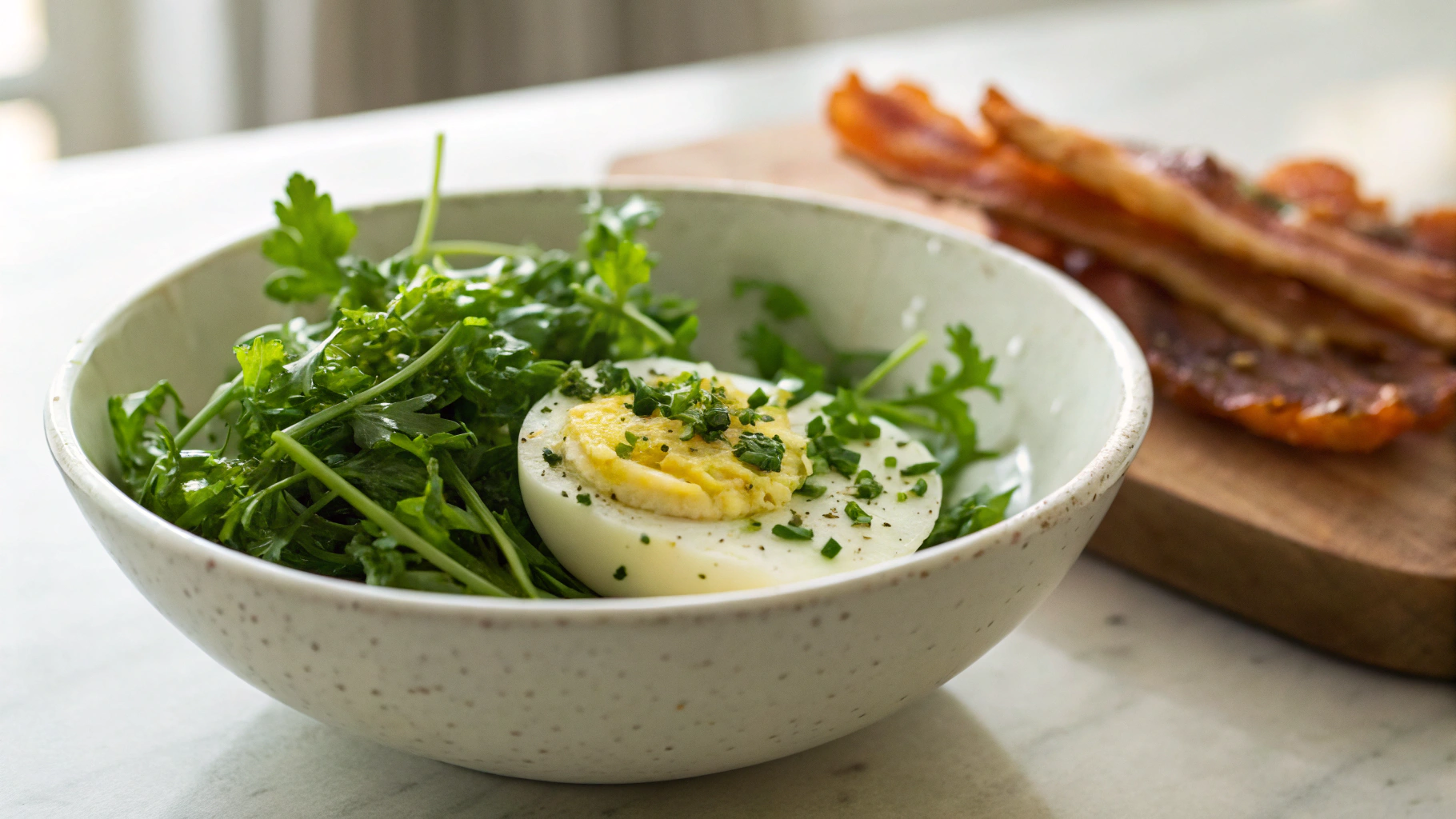 Keto Egg Bacon and Greens Plate
