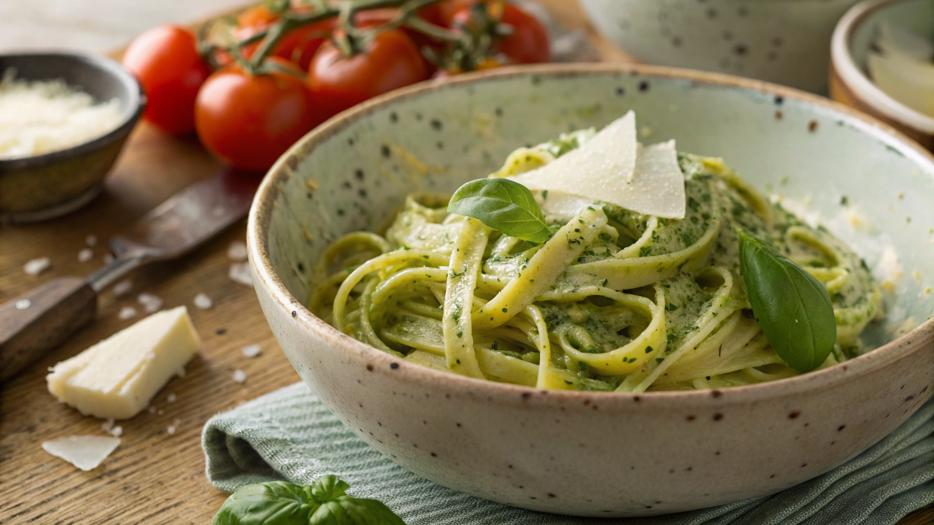 Keto Egg Fast Dinner Noodles w Basil Cream Sauce