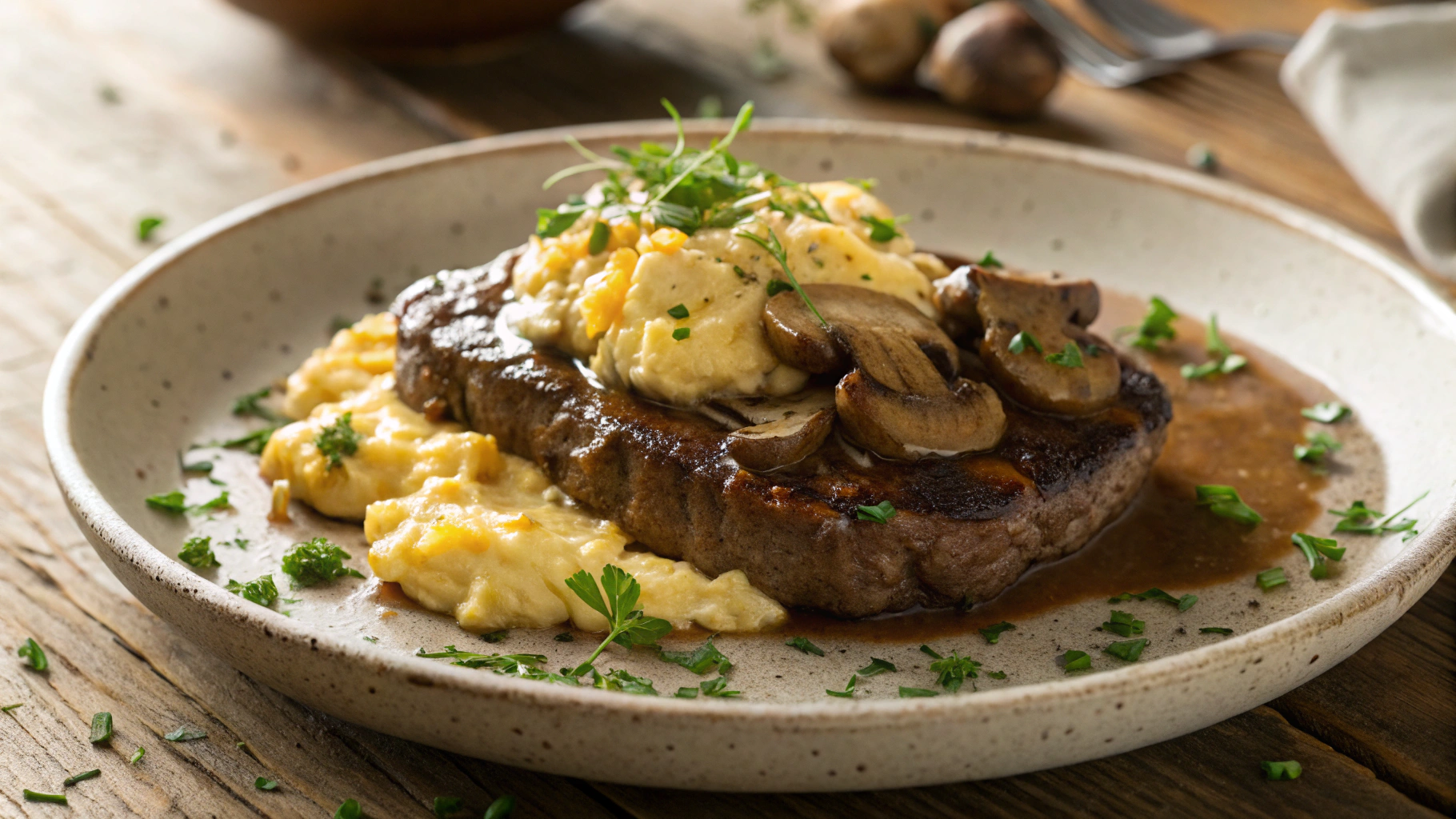 Keto Farmer Steak w Mushrooms and Gravy