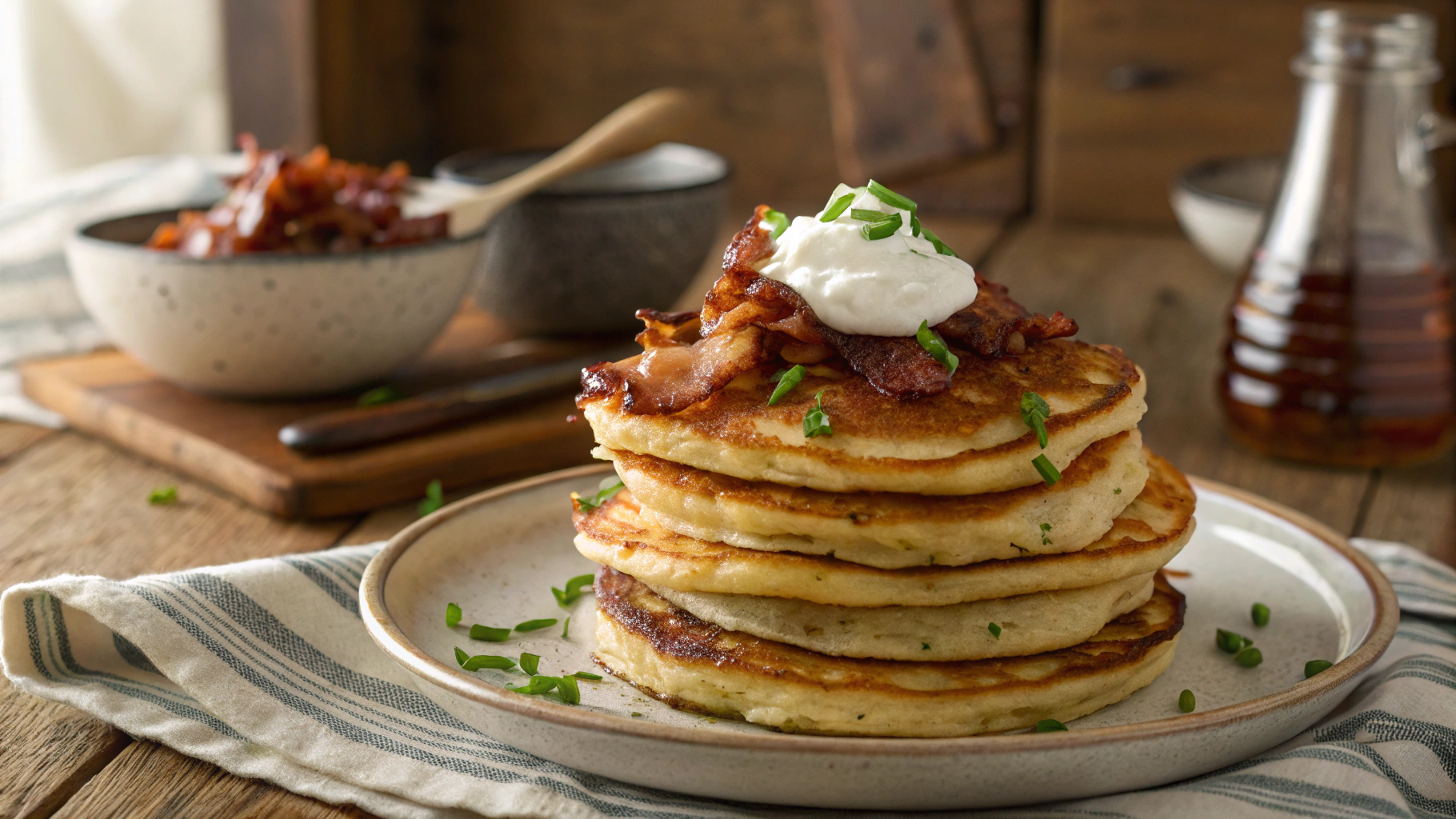 Keto Flax Pancakes with Bacon and Sour Cream
