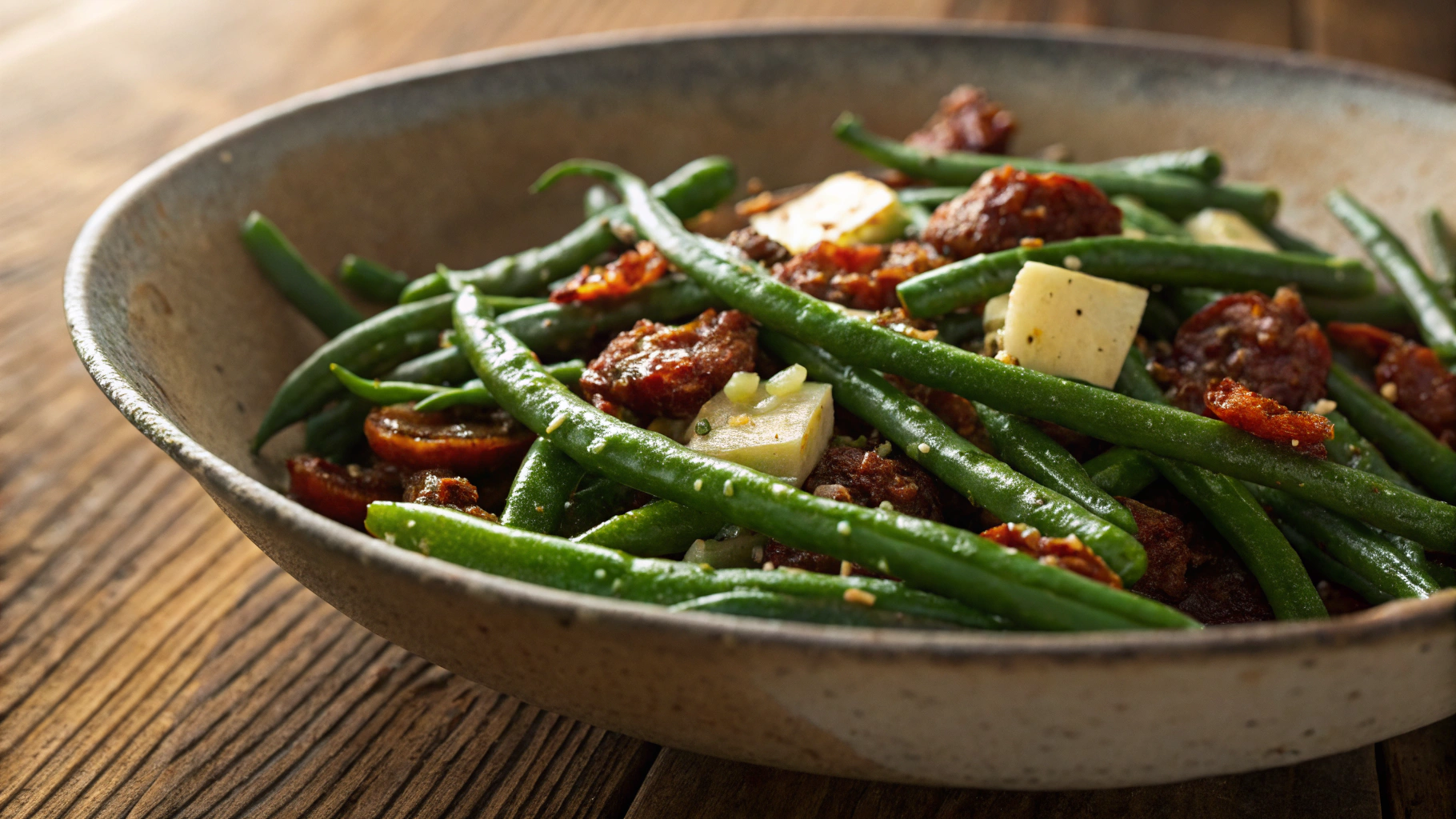 Keto Fried Frozen Green Beans with Chorizo