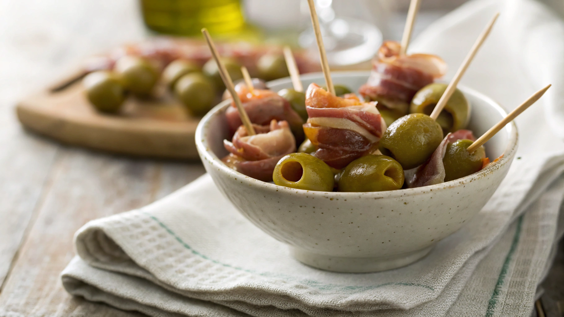 Keto Fried Olive and Prosciutto Ribbon Bites