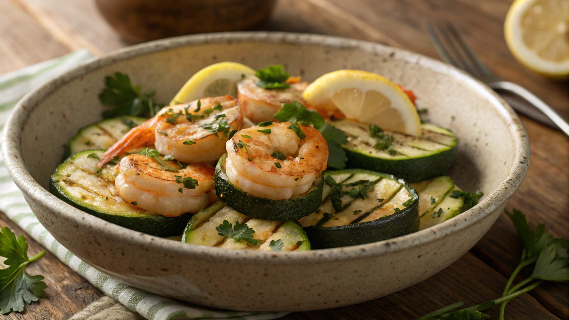 Keto Garlic Butter Shrimp on Zucchini Logs