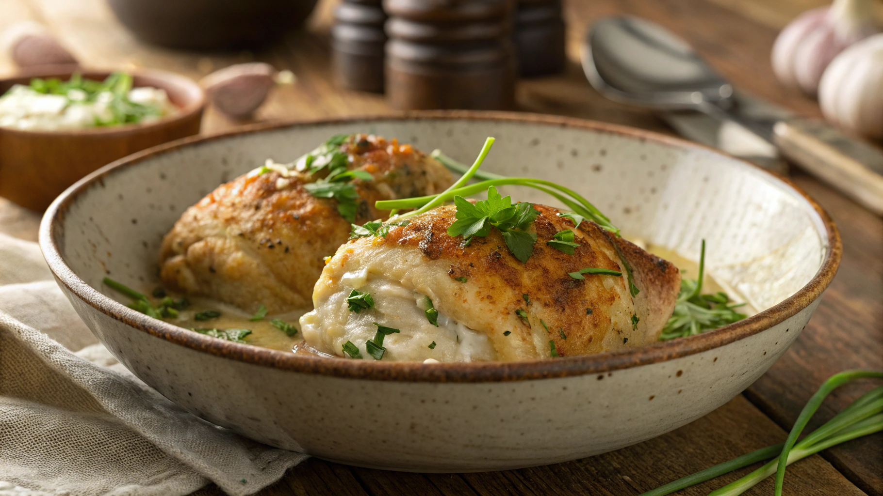 Keto Garlic Chive Cream Cheese Chicken Thighs