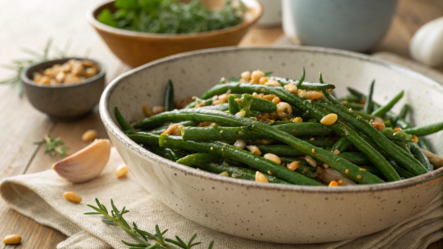 Keto Garlicky Green Beans With Pine Nuts