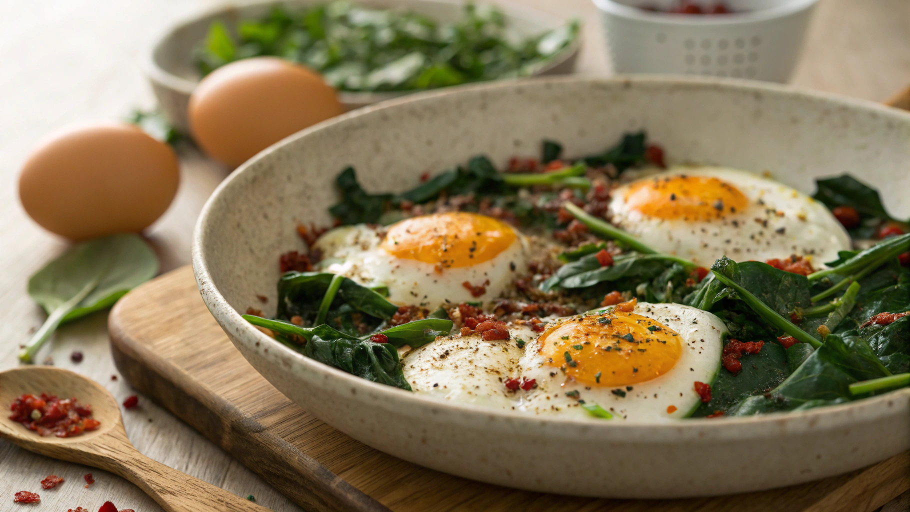 Keto Garlicky Sumac Fried Eggs and Spinach