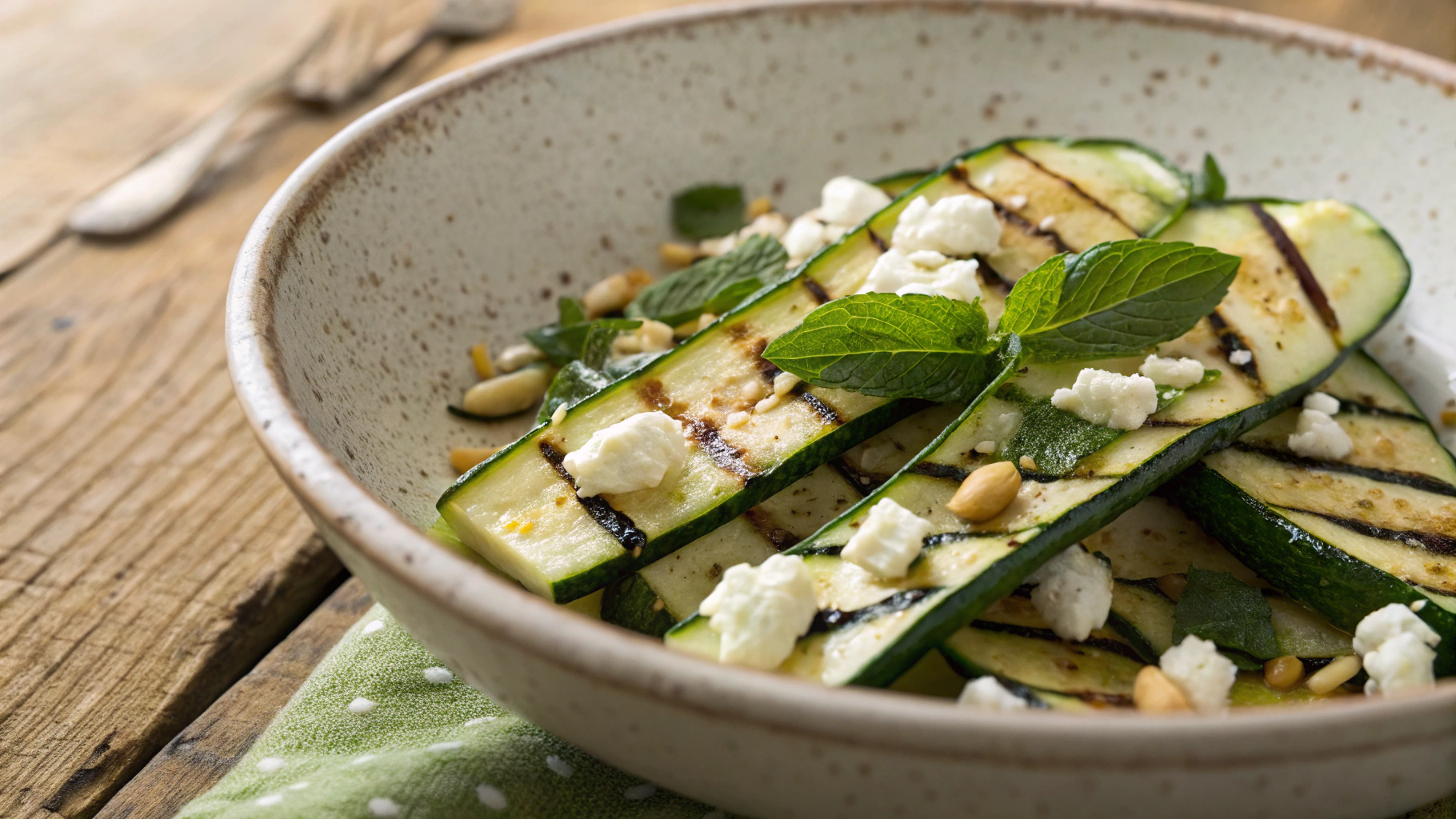 Keto Griddled Zucchini With Pine Nuts And Feta