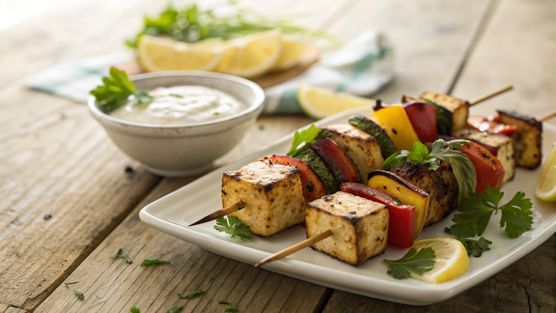 Keto Grilled Tofu Skewers with Tahini Ranch