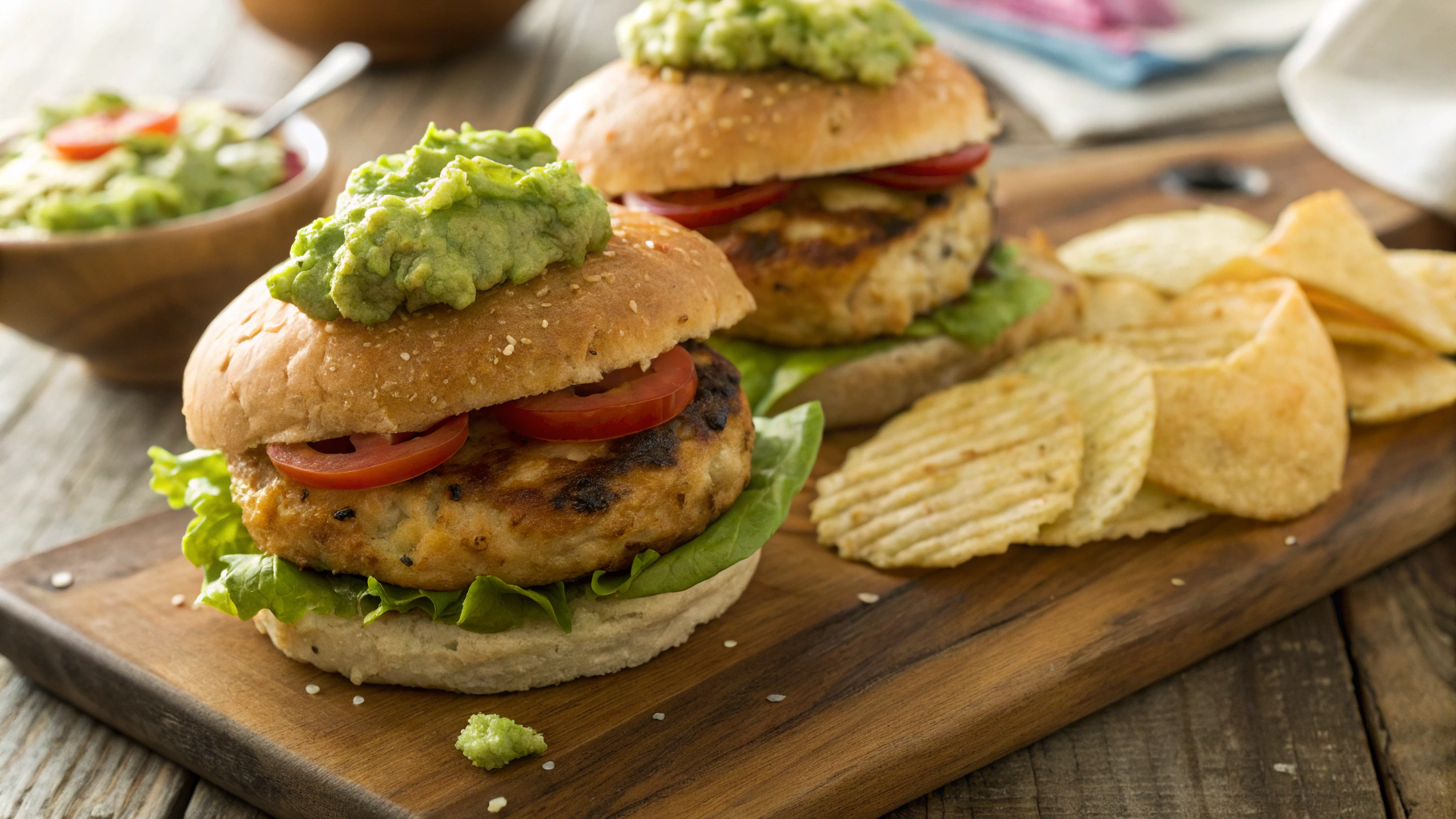 Keto Guacamole Chicken Burgers w Chips