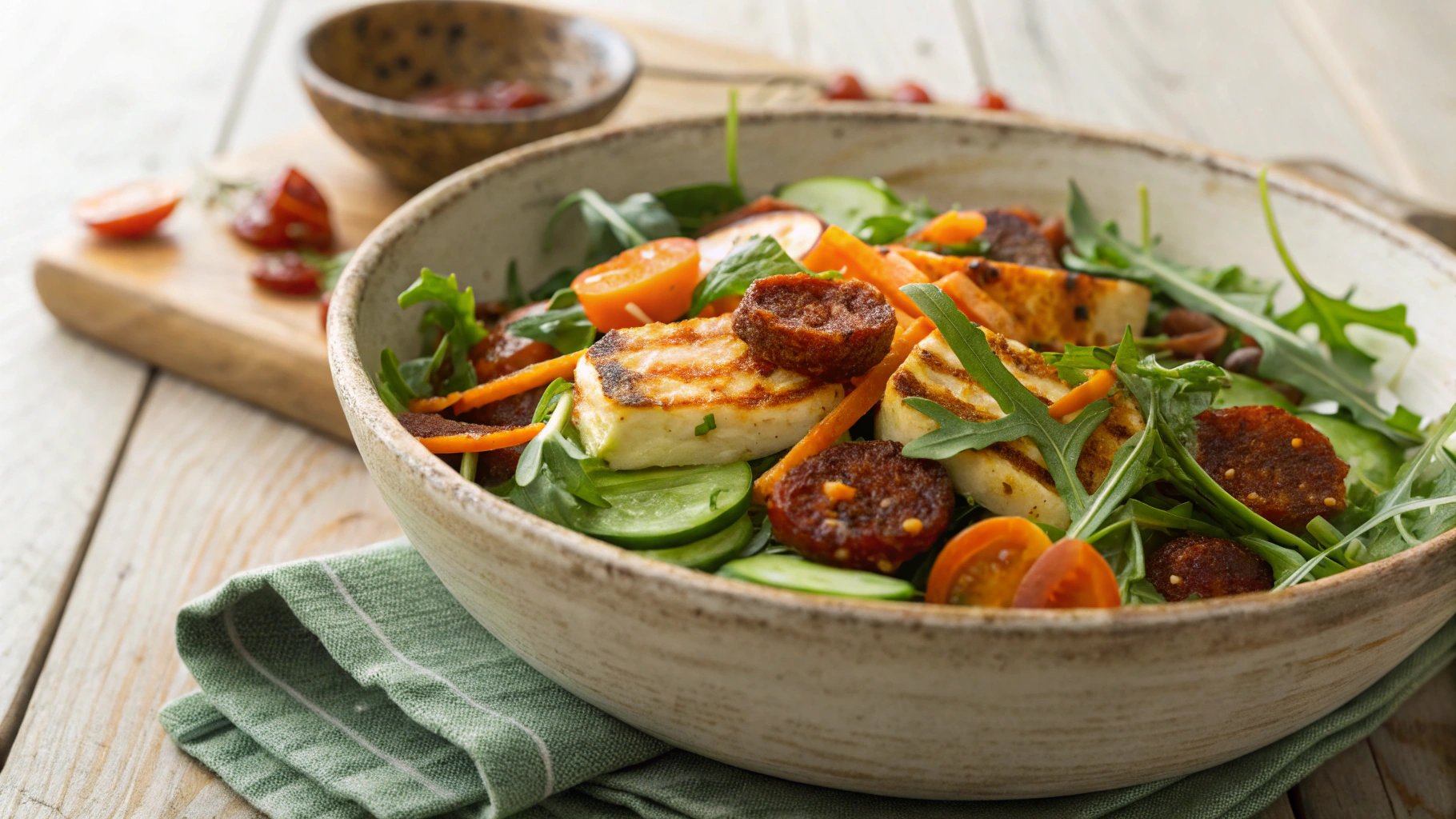 Keto Halloumi and Chorizo Salad