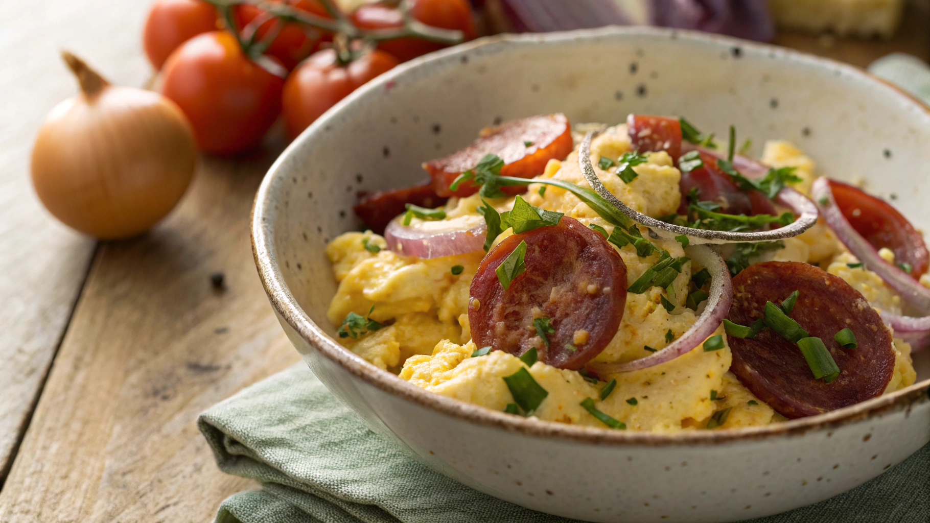 Keto Halloumi And Salami Scrambled Eggs