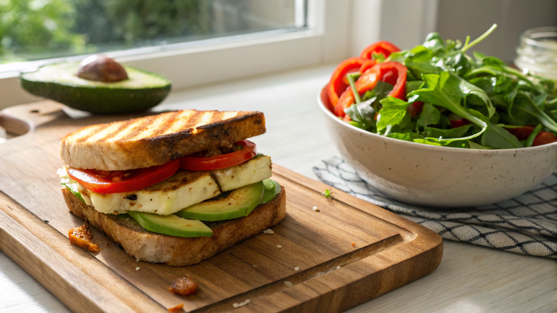 Keto Halloumi Sandwich with Harissa Mayo