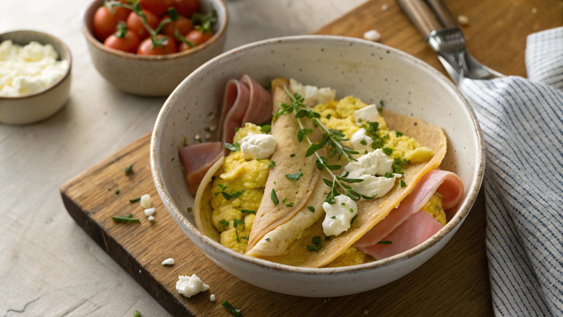 Keto Ham Egg and Goat Cheese Crepes
