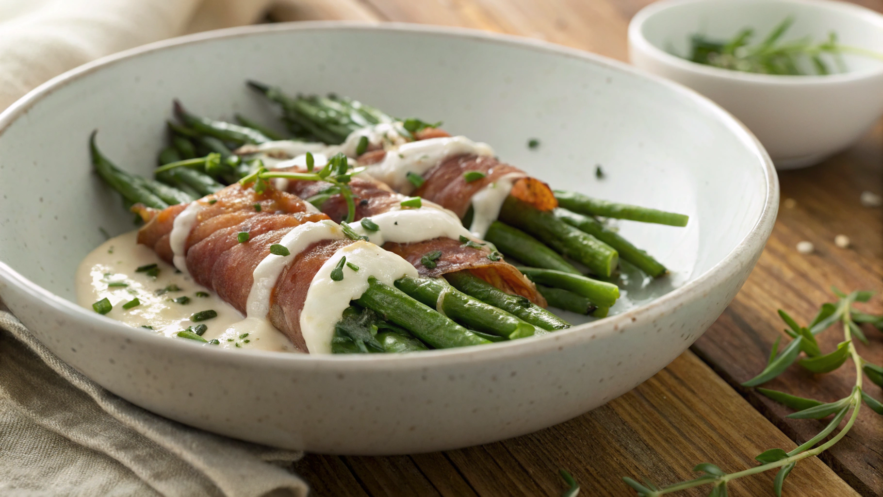 Keto Haricot Verts Wrapped In Prosciutto w Parmesan Sauce