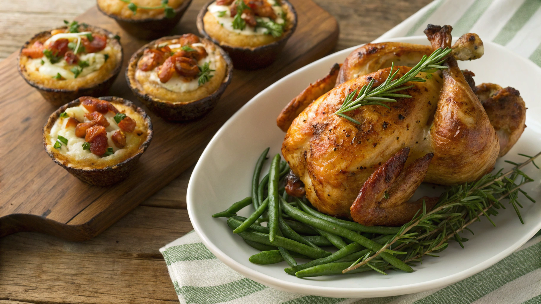 Low Carb Holiday Cornish Hen w Bacon Green Bean Casserole Cups