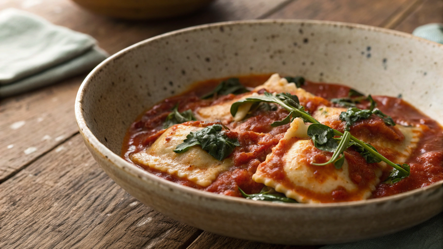 Keto Homemade Ravioli w Spinach and Red Sauce