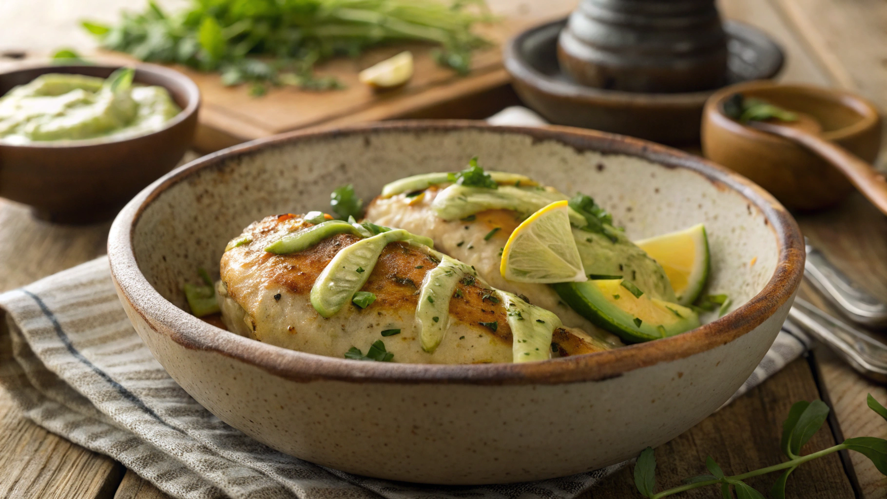 Keto Jalapeno Lemon Chicken w Creamy Avocado Sauce