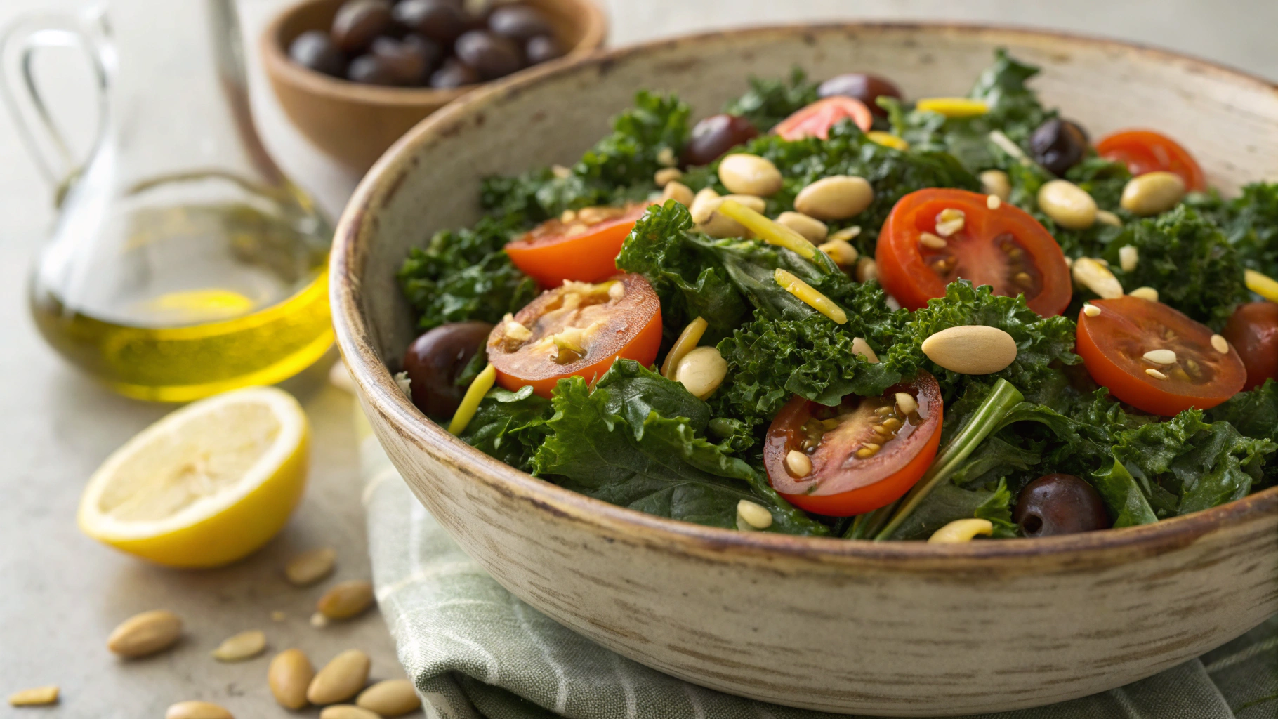 Keto Kale Salad with Olives and Tomatoes