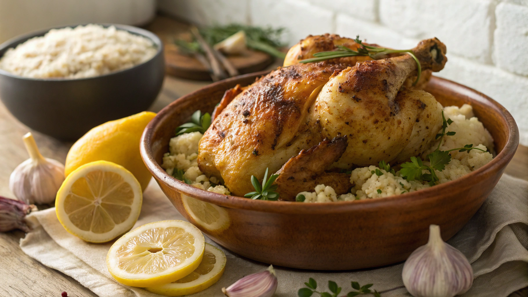 Keto Kosher Greek Lemon Roast Chicken with Cauliflower ‘Rice’