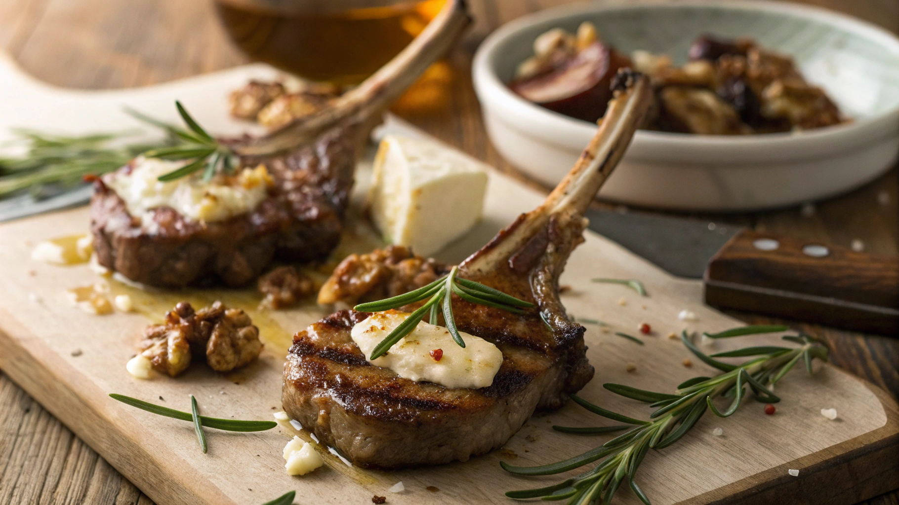 Keto Lamb Chops with Brie, Walnuts and Rosemary