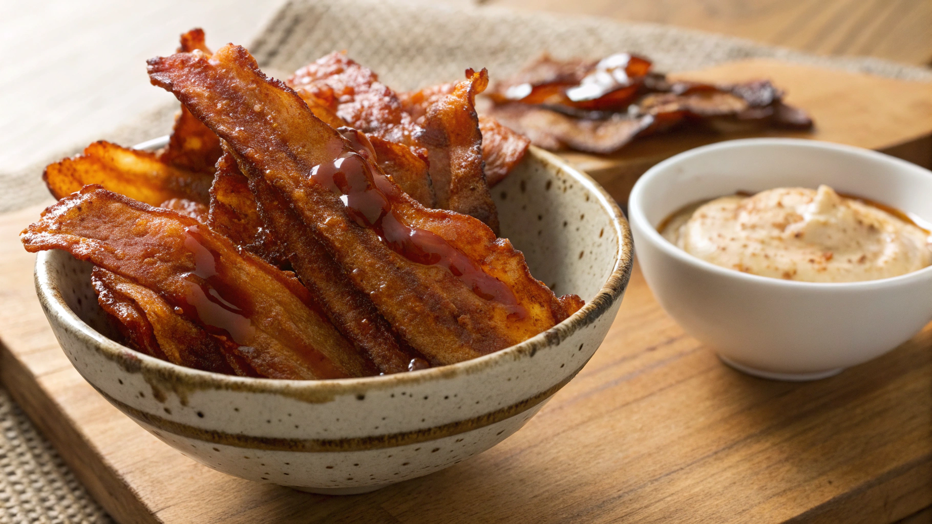 Keto Maple Bacon Chips With Peanut Butter Dip
